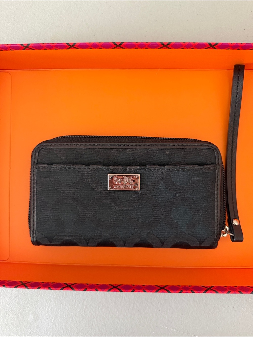 Coach Black Signature Zip Wristlet Card Holder